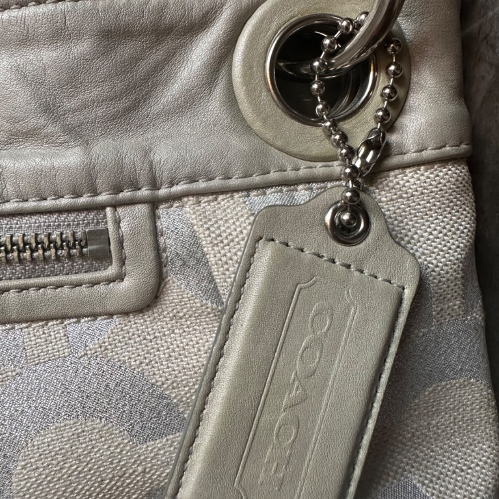 Coach Metallic Silver and Taupe Signature Hobo Bag - Picture 9 of 12